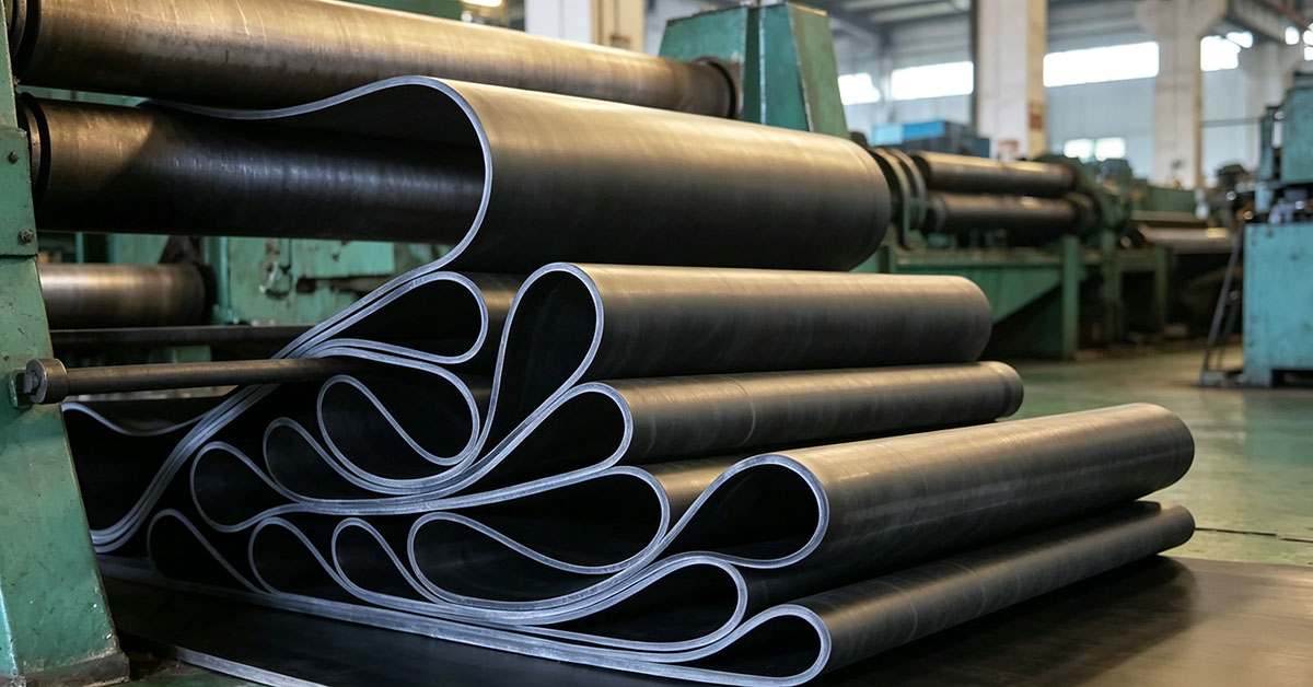 Rubber conveyor belt semi-finished products in factory production workshop