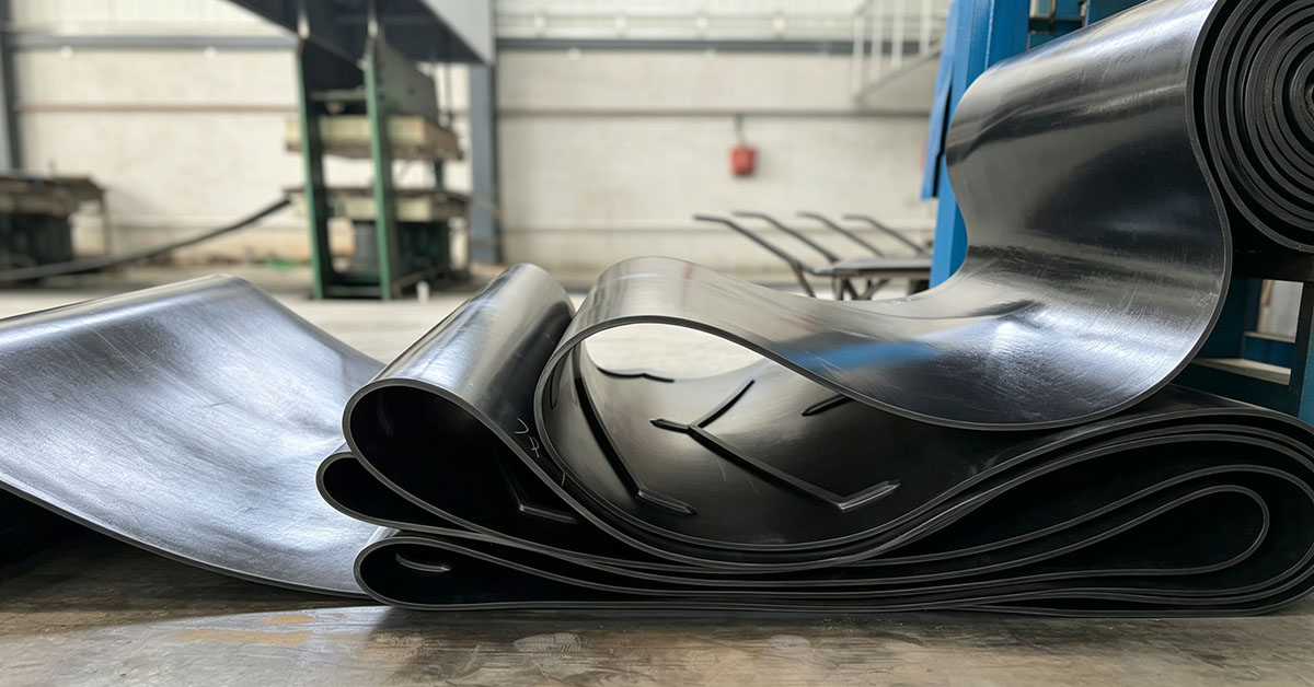 Close-up of raised chevron anti-slip pattern on rubber conveyor belt
