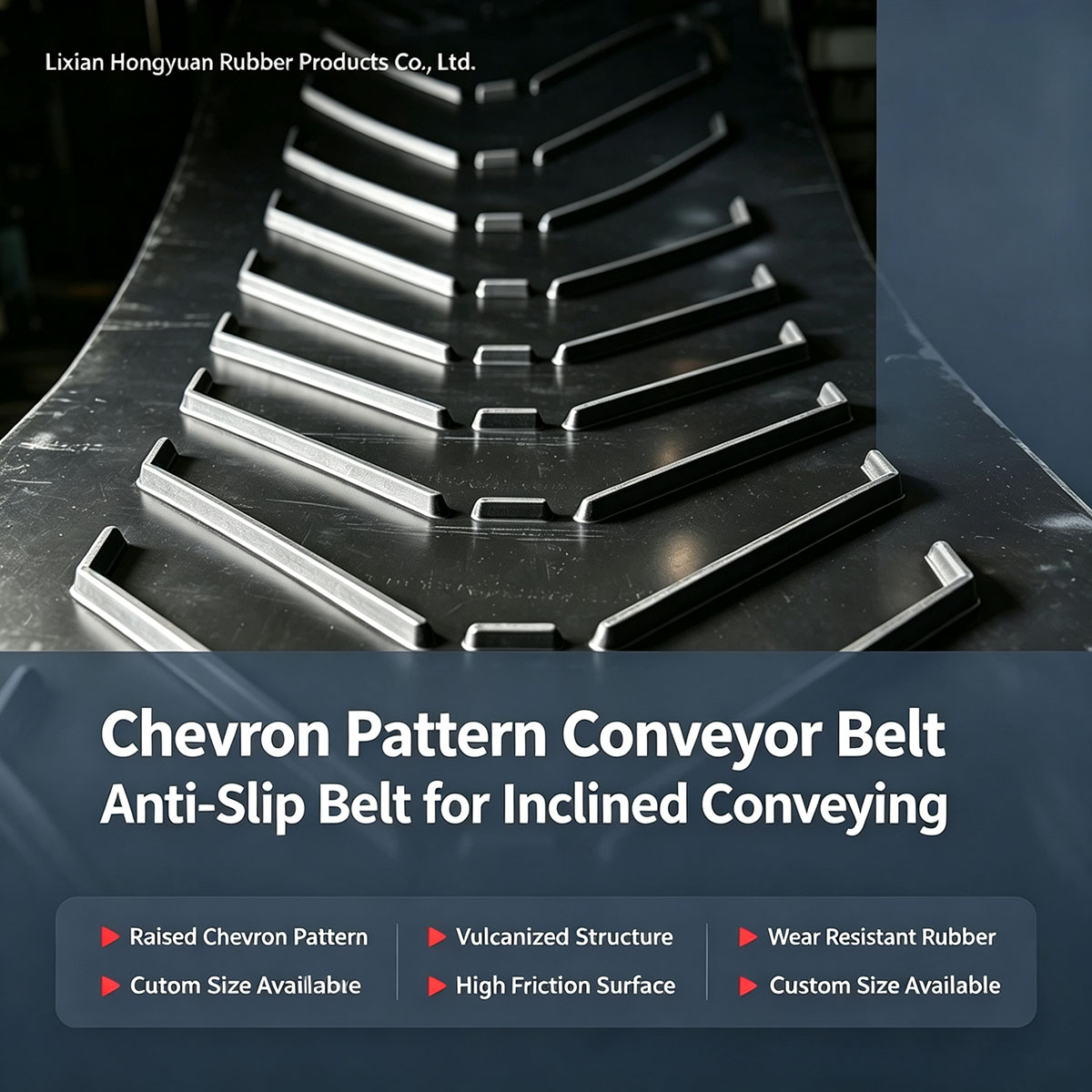 Hongyuan Raised Chevron Pattern Conveyor Belt Anti-Slip Rubber Belt for Inclined Bulk Material Conveying