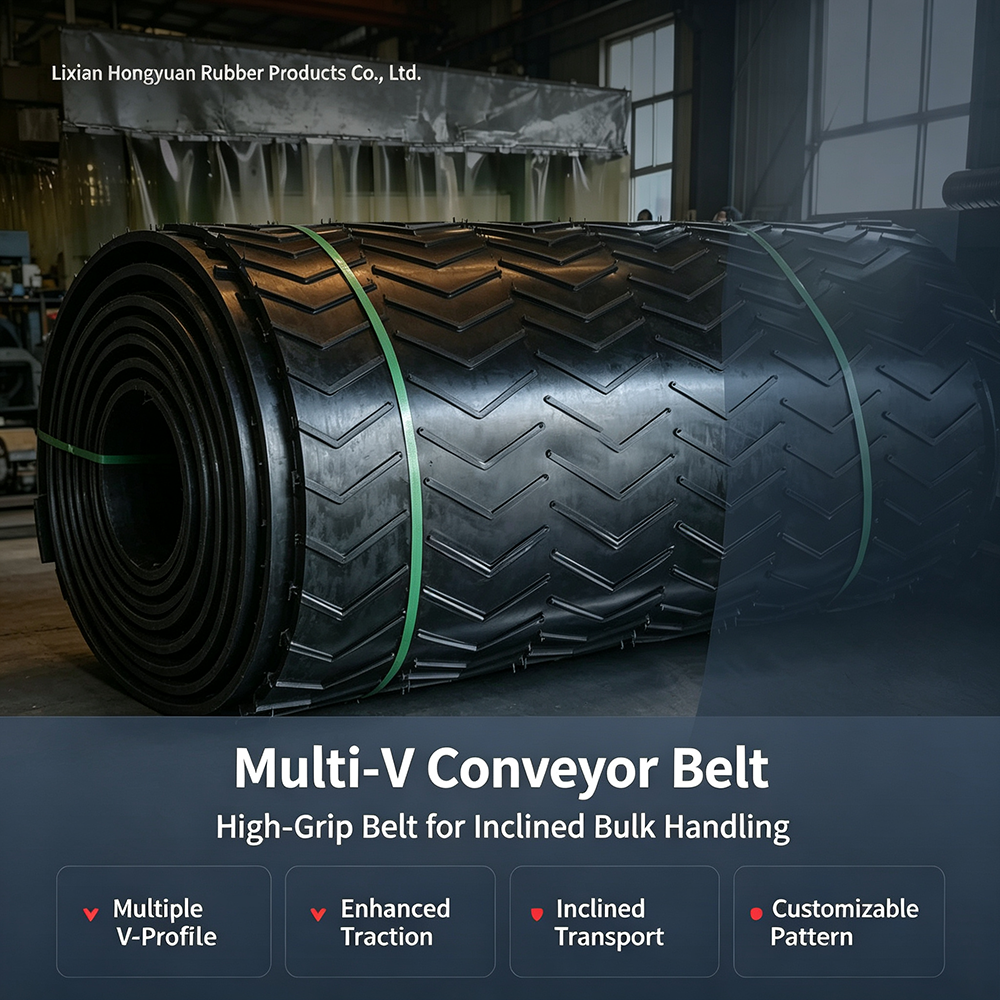 Hongyuan Multi-V Conveyor Belt High-Grip V Pattern Belt for Inclined Bulk Handling