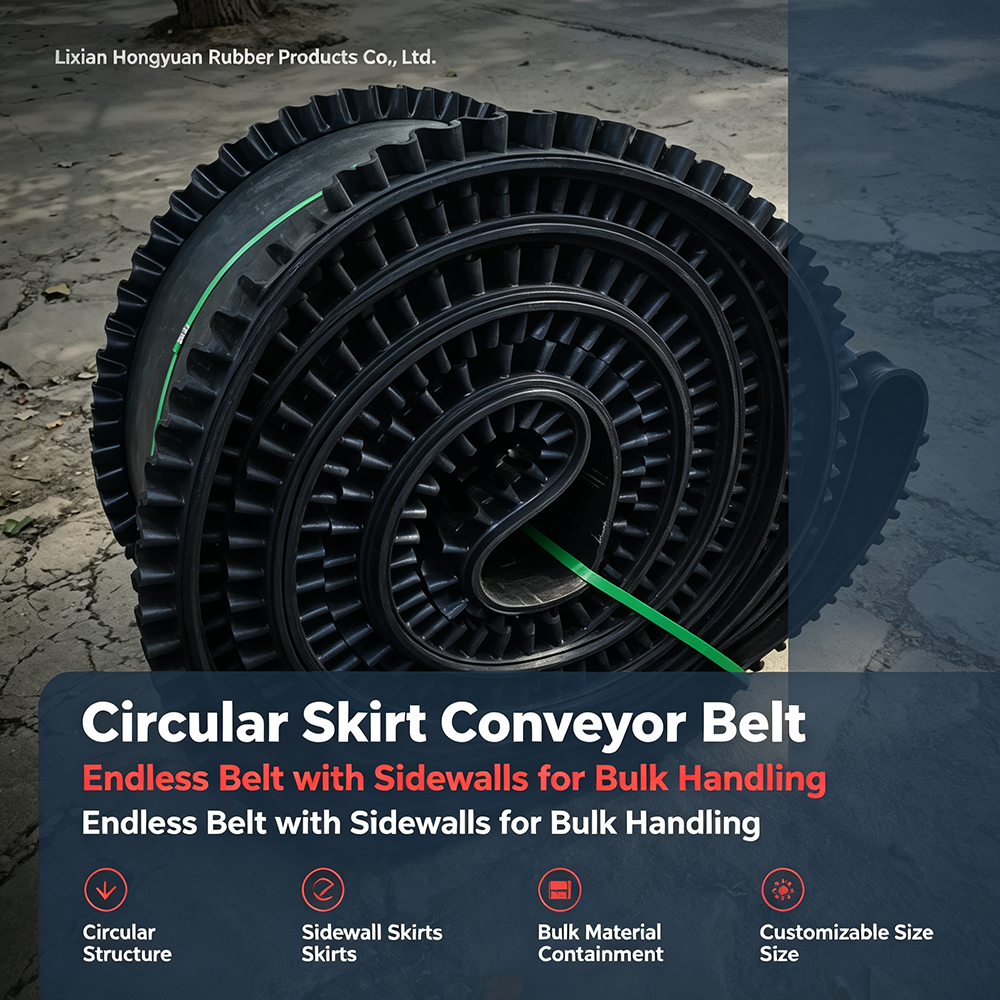 Hongyuan Endless Sidewall Conveyor Belt, circular skirt corrugated belt for steep angle bulk lifting