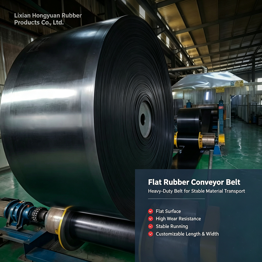 Hongyuan Flat Wear-resistant Rubber Conveyor Belt plain belt for horizontal and slight incline bulk material conveying