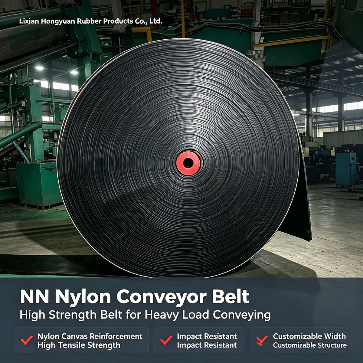 Hongyuan NN Nylon Canvas Rubber Conveyor Belt High Impact Fabric Belt for Quarry Bulk Transport