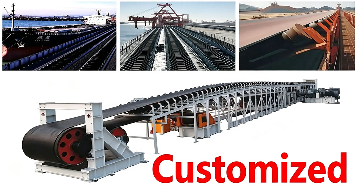 Customized belt conveyor system, rubber conveyor belt for port and bulk material transportation