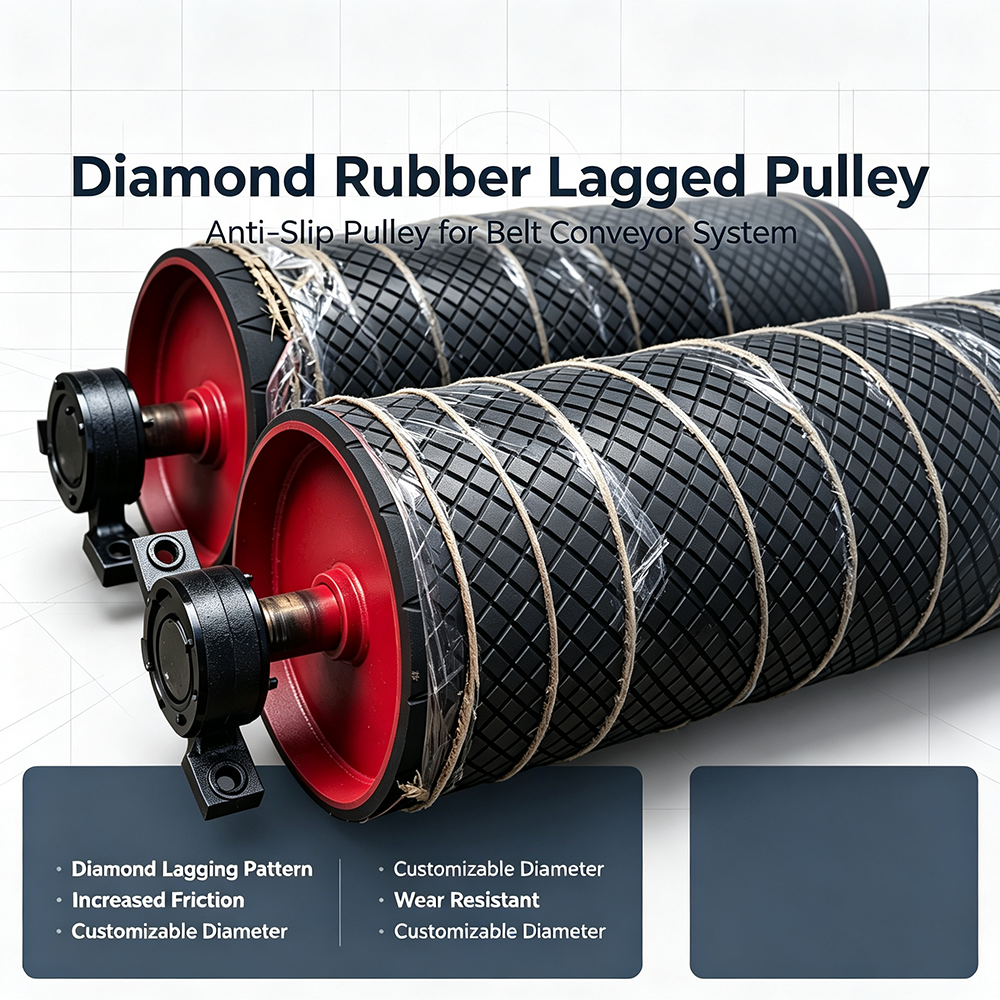 Hongyuan Diamond Rubber Lagged Pulley, Anti-Slip Conveyor Drive Pulley