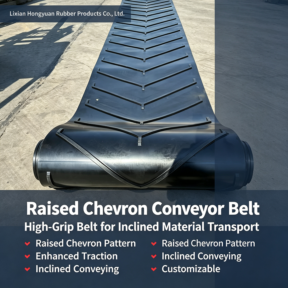 Hongyuan Raised Chevron Conveyor Belt High-Grip Anti-Slip Rubber Belt for Inclined Bulk Material Conveying