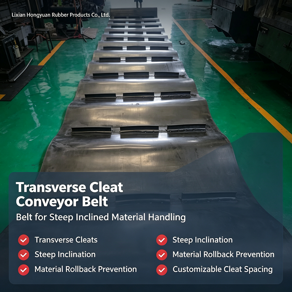 Hongyuan transverse cleated conveyor belt, large angle inclined rubber belt for bulk material lifting