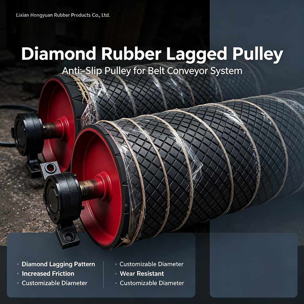 Hongyuan Diamond Rubber Lagged Pulley Anti-Slip Conveyor Drive Pulley for Mining Belt Conveyor