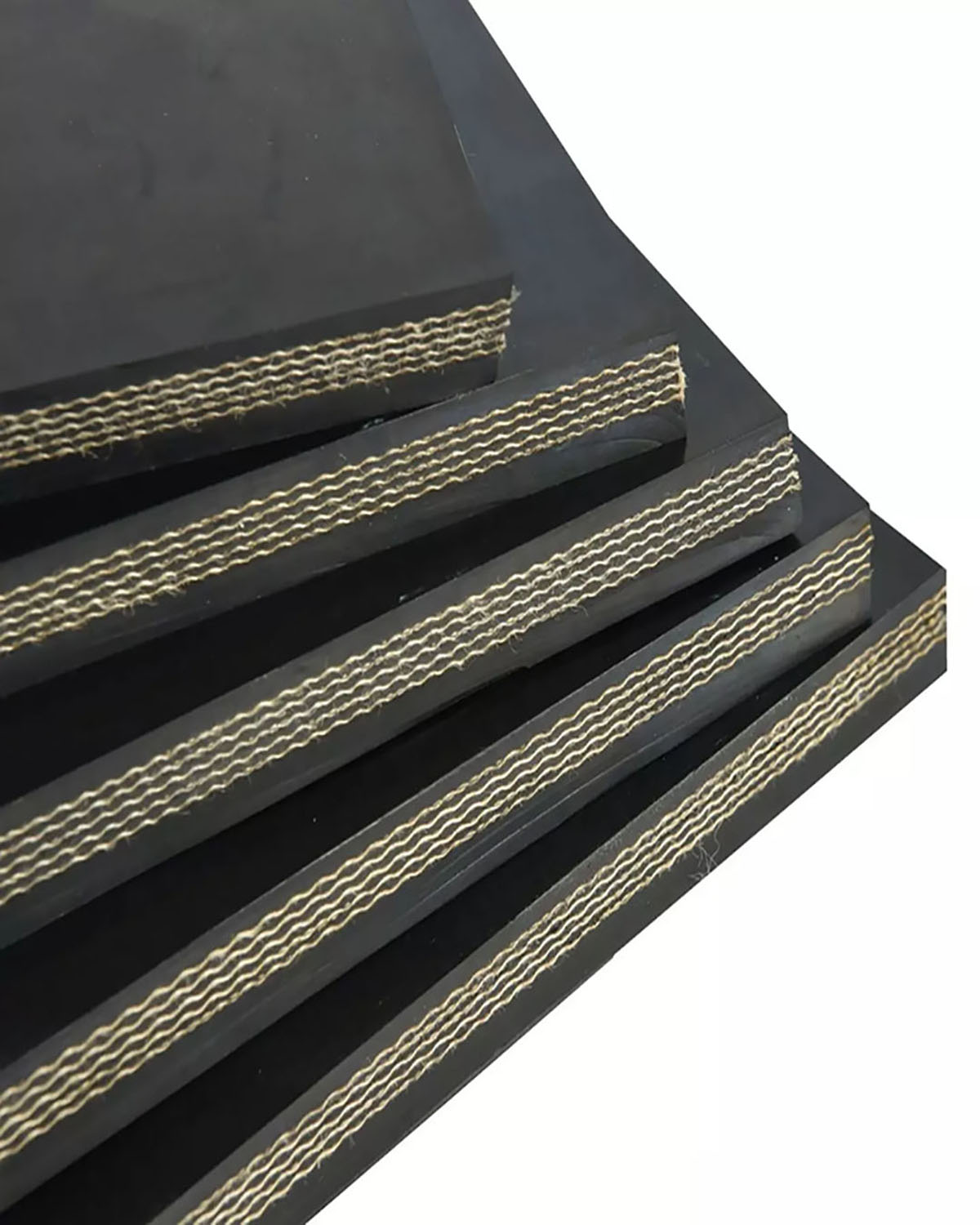 Close-up of rubber conveyor belt edge and texture 